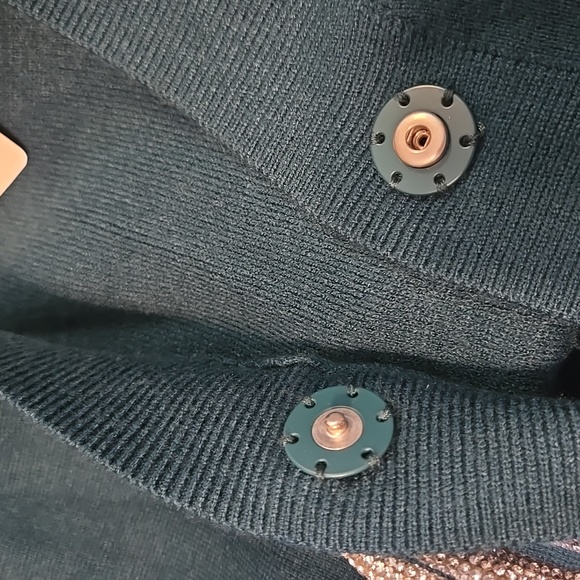 Express Dark Green Rhinestone Bow Cardigan Size Large NWT - Picture 9 of 9